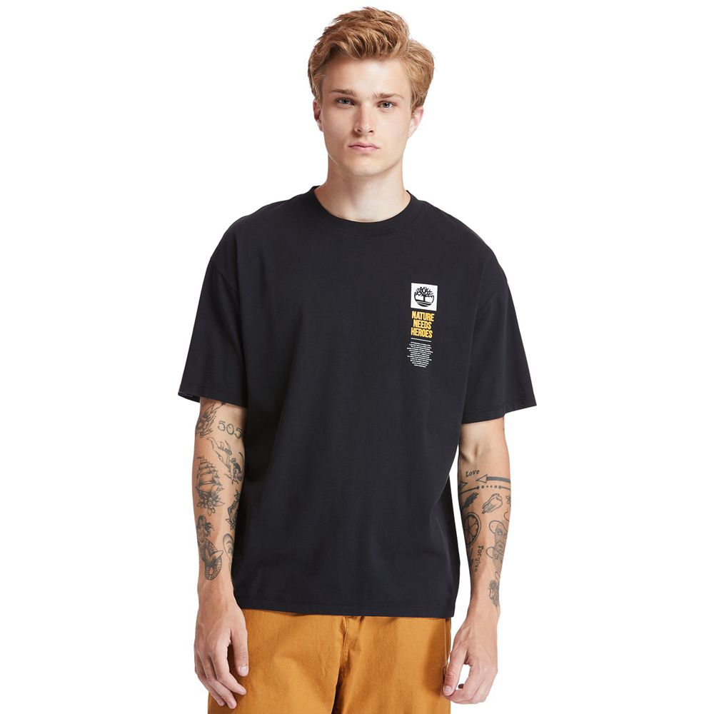 Timberland Mens T-Shirts Heritage Short-Sleeve Back-Print Graphic - Black - India JT2431708